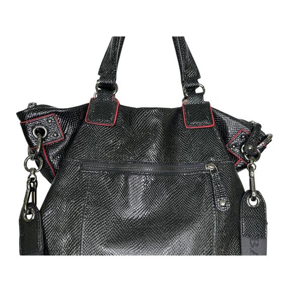 Barbarossa Black Shiny Snakeskin Hand Shoulder Bag Slouchy Large - Picture 8 of 10